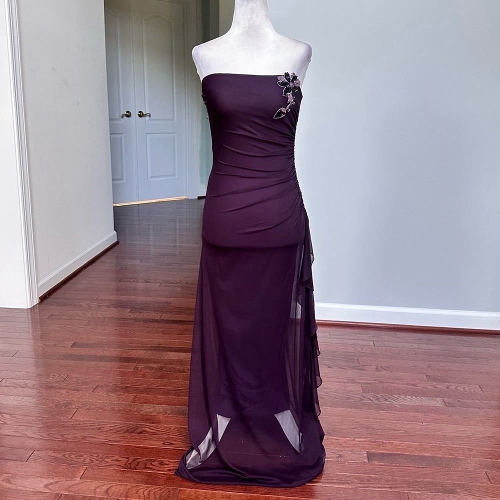 Vintage Jodi Kristopher Plum Purple Strapless Ruched Side Maxi Gown Dress XS